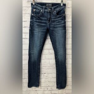 Salvage Buckle Havoc Straight Slim Fit Men’s 28R Blue Jeans Stretch Thick Stitch